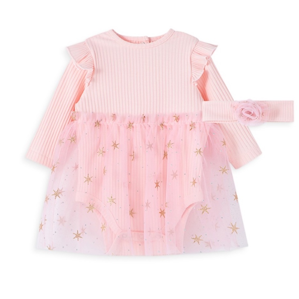 Little Me Startburst Tutu Bodysuit Dress and Headband Set 3mo GUC